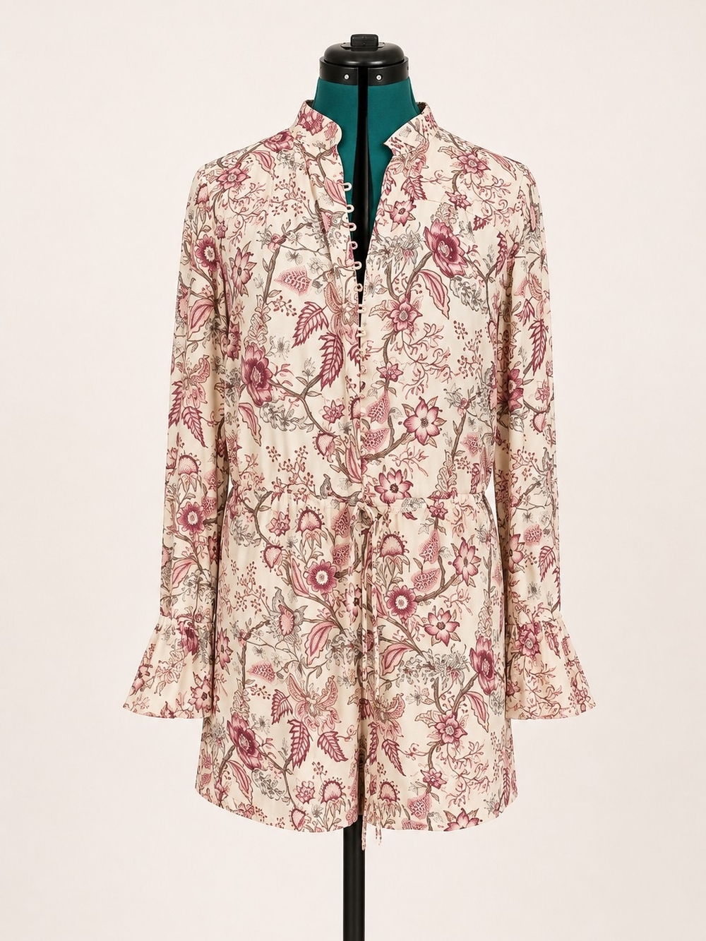 BCBGMaxAzria Cream Romper/ Jumpsuit with Rose Floral Print